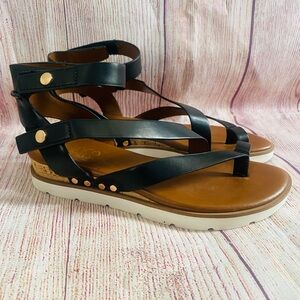 Franco Sarto L-Davenport Studded Gladiator Sandals - Black/Gold/Cognac - 6M